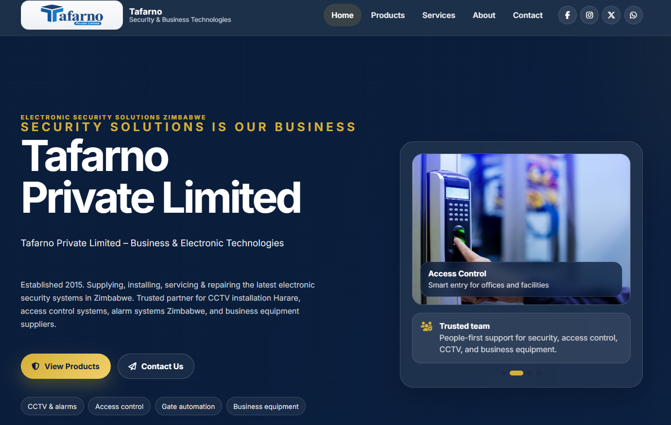 Preview of the Tafarno Private Limited website homepage
